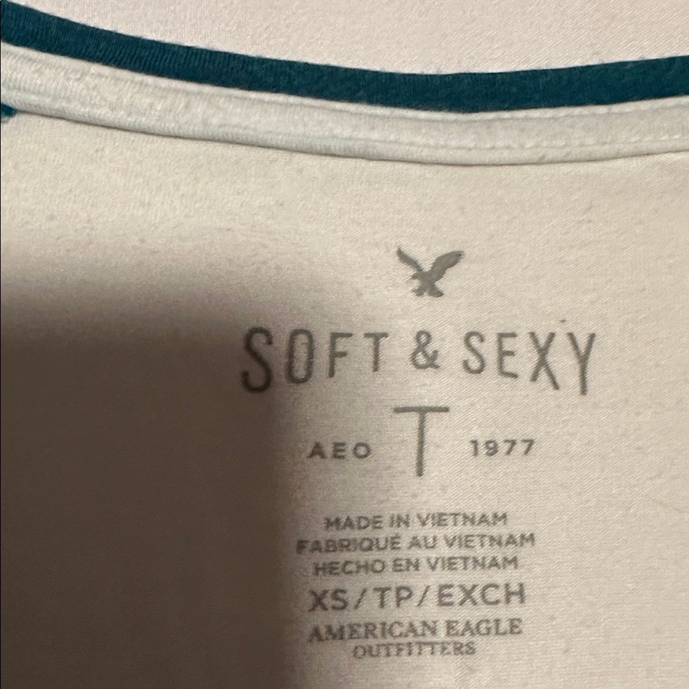 American Eagle Outfitters Soft & Sexy Tee Teal and White Long Sleeve Tee - Picture 2 of 5